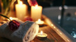© demzp - Relaxing spa bath with candles, towel, and flower for ultimate tranquility and pampering
