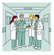 © JPaulo - Conjunto de ilustrações em flat design de equipe médica, atendimento ao paciente e vacinação em ambiente hospitalar.