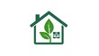 © piring - Green outline of a house with a leafy plant and window inside, set against a clean white background