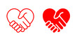 © Adit - Set of red heart and handshake vector icons. Icons symbolizing friendship or partnership. Symbols of peace and love. Signs of agreement.