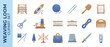 © meriem - Vector Icon Set of 20 Weaving and Loom Craft Supplies in Flat Design with Smooth Gradients; Includes Loom, Shuttle, Yarn, Needles, Scissors, Bobbin Winder, Reed, Heddle, Comb, Spindle, and Swift.