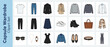 © raja - Vector Icon Set of 20 Capsule Wardrobe and Fashion Essentials Featuring Clothing, Shoes, and Accessories in Flat Design Minimal Shading Style for Minimalist Style, Outfit Planning, and Retail.