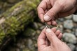© Stitch - Close-up of a fisherman's hands attaching a metal spinner lure to a fishing line swivel.