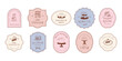 © Marina Zlochin - Retro pastry shop and bakery label set. Vintage illustrations of cakes and sweets for cafe logos and branding.