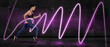 © New Africa - Young sporty woman training with dumbbells outdoors, banner design. Bright neon line symbolizing energy and motion