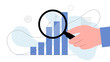 © Nargis - An illustration depicts a hand holding a magnifying glass over a rising bar graph symbolizing analysis and data examination high quality professional detailed modern elegant stylish