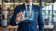 © THAMINAKHATUN - Businessman touches certificate icon on Business picture transparent screen in office diploma