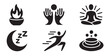 © MD.RAHIM - Zen meditation lifestyle icons set including yoga pose sleeping moon and running silhouette