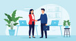 © Zaheer - Business professionals shaking hands in a modern office setting establishing a deal or partnership signifying mutual agreement and successful collaboration after negotiations.