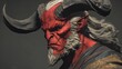 © Karen Vardanian - A demon with horns, a very evil spirit with large and beautiful horns. Evil spirit, Halloween 3D, ghost and Satan, red demon. High quality