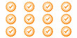 © Mamata - Eight orange badges with checkmarks arranged in a grid formation