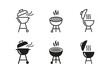© MdRifat - Barbecue grill icon set with smoking charcoal kettle designs