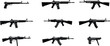 © Liza - Vector, silhouette, set, of, various, automatic, rifles, and, machine, guns, tactical, weapons, cad, drawing, flat, illustration, isolated, white, background, collection.