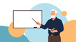 © Nahidur - Senior male teacher with gray hair and beard pointing at a blank whiteboard while holding a notebook during a lecture.