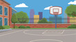 © Binglong - A bright and inviting basketball court located in a school environment, depicted with scenic surroundings and a vibrant urban backdrop, perfect for sports enthusiasts.