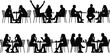 © Mashrafi Saba  - People sitting at cafe tables silhouette vector illustration, social interaction, conversation scenes, restaurant meeting couples isolated on white background