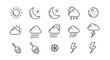 © namaku - Weather icons set illustrating various forecast conditions including sunshine, moon phases, clouds, rain, snow, and lightning from different viewpoints