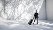 © master1305 - Contemporary artwork businesswoman with suitcase in light shadows. Concept of executive travel visuals, corporate mobility campaigns, global business themes, professional branding content.