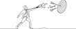 © Mofazzelh - Continuous one line drawing businessman hand throwing away broken arrow target board. Changing the mindset about the life goals. More directed and focused. one line Icon drawing
