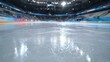 © somsri - Ice rink perspective with focus on smooth surface illuminated by arena lights during a sports event, showcasing athletic potential and frozen arena atmosphere