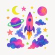 © Rawpixel.com - Colorful space-themed watercolor illustration.