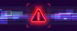 © Igor - Danger sign. Digital security breach and data protection concept. Hacked system, cyber attack or system failure. Warning symbol on the screen. Vector illustration.