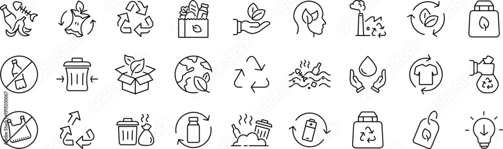 Zero Waste set of web icons in line style. A collection of eco linear ...