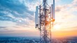 © Kristina - 5G antenna tower for wireless internet connection against city skyline during sunset