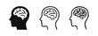 © drawing lines - Human head with brain icon set. Mind, thinking, and mental health symbols in solid, outline, and hand-drawn styles.