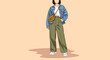 © ikun - A woman in denim jacket, wide leg pants, and crossbody bag