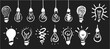© isla - lightbulb line illustration set creative ideas innovation on black background design technology creativity energy brainstorming bright concept