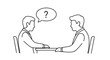 © ASK_Studio - Two people sitting across from each other one with a question mark above their head