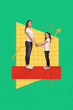 © deagreez - template picture collage of person hold hands stand front drawing arrows up on green background