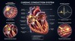 © Charming Studio - Detailed Illustration of the Cardiac Conduction System and Heart Electrical Activity Mechanism