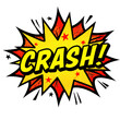 © Shaibal - Explosion crash impact burst effect with bold yellow and red comic style text isolated on transparent background