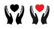 © Adit - Heart in hand icon set, healthcare concept, donation and aid giving, hand holding heart icon set.