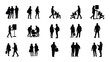 © SILHUETTECHEMBER - A collection of black silhouettes depicting various human activities and interactions isolated on white background, Vector