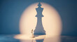 © MAMA Studio - White pawn chess piece stands under spotlight casting a king shadow on wall symbolizing hidden leadership and strategic potential