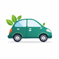  Green eco friendly car with leaves for sustainable transport.