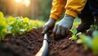 © Vadym - Gardener installs drip irrigation hose near young sprouts in dark soil. Yellow jacket person works in warm sunlight, focused on plant growth. Outdoor farming, eco friendly cultivation.