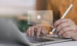 © ภัทรชัย รัตนชัยวงค์ - Online video content management concept with media player interface and digital file library over laptop. Streaming service, e learning platform, multimedia storage and cloud technology background.