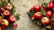 © Sinechana - 20.Artistic fruit and flower composition in repeating format, vibrant apples contrasted with subdued foliage and a soft worn background creating depth and warmth