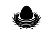 © JaArts - A black egg nestled in a simple twig nest against a plain background