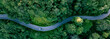 © Hand Robot - Aerial forest road with car creating abstract background for electric vehicle, ESG, sustainability and green investment business concepts.