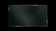 © Quede Stock - Horizontal glass frame with glowing highlights along edges. Dark translucent surface with soft light reflections. Modern minimalist interface element for design.
