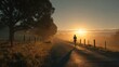 © Ilmi - Early Morning Runner on a Quiet Country Road at Sunrise Amidst Lush Nature and Soft Sunlight