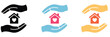 © welcome  saiful - Home care concept, hands holding home with heart inside, hands protecting house with heart icon set, shelter, roof, hospice symbols, estate property and house care icons, insurance and protection