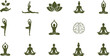 © Honey! - Yoga and meditation silhouette icon set with lotus poses mindfulness and wellness symbols vector