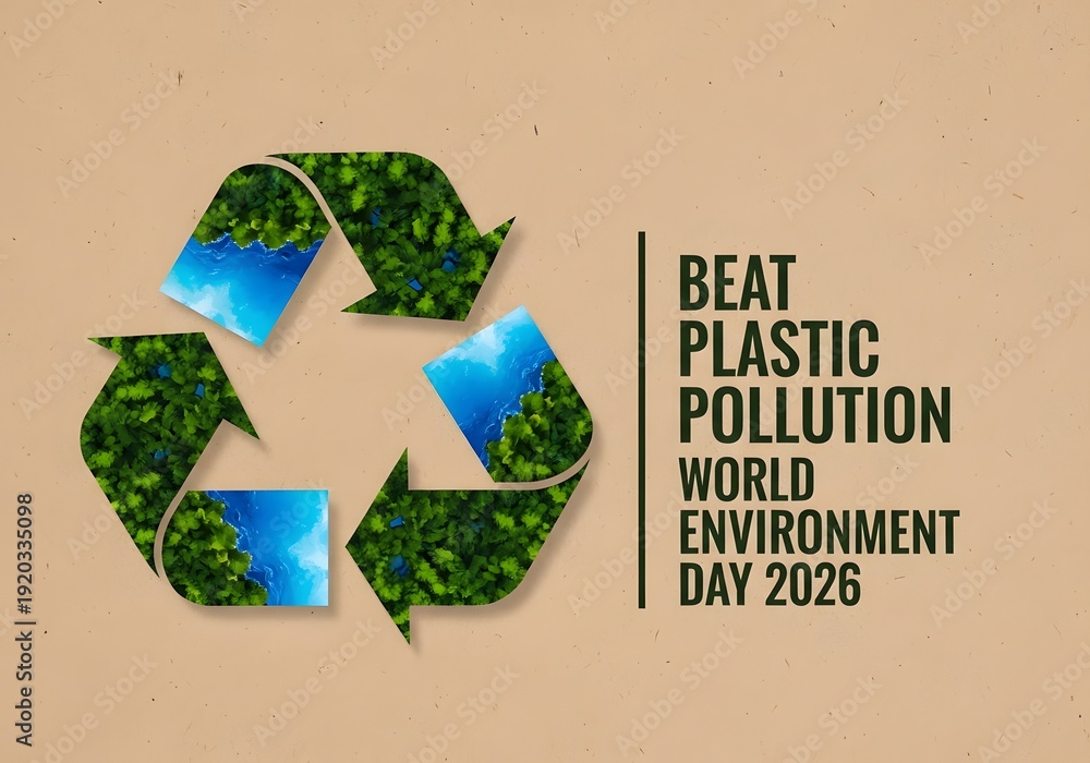 Beat Plastic Pollution World Environment Day 2026 Poster with Green ...