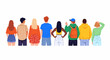 © Ayase - Diverse group of young people standing with their backs to the viewer, wearing casual clothes.